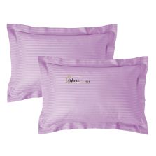 Set 2 fete de perna Damasc policoton dunga 1 cm, 50 x 70 cm si tiv cu bordura 3,5 cm, Lila