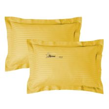 Set 2 fete de perna Damasc policoton dunga 1 cm, 50 x 70 cm si tiv cu bordura 3,5 cm, Galben