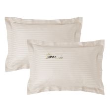 Set 2 fete de perna Damasc policoton dunga 1 cm, 50 x 70 cm si tiv cu bordura 3,5 cm, Bej Cappuccino