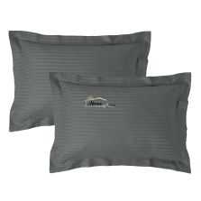 Set 2 fete de perna Damasc policoton dunga 1 cm, 50 x 70 cm si tiv cu bordura 3,5 cm, Gri Inchis