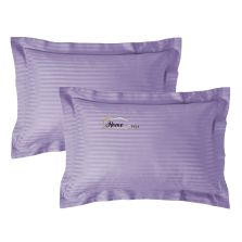 Set 2 fete de perna Damasc policoton dunga 1 cm, 50 x 70 cm si tiv cu bordura 3,5 cm, Lila Iris