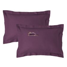 Set 2 fete de perna Damasc policoton dunga 1 cm, 50 x 70 cm si tiv cu bordura 3,5 cm, Mov