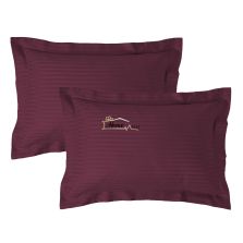 Set 2 fete de perna Damasc policoton dunga 1 cm, 50 x 70 cm si tiv cu bordura 3,5 cm, Rosu Visiniu