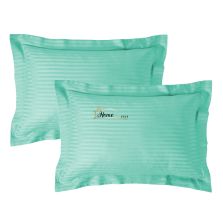 Set 2 fete de perna Damasc policoton dunga 1 cm, 50 x 70 cm si tiv cu bordura 3,5 cm, Verde Jad 