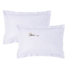 Set 2 fete de perna Damasc policoton dunga 1 cm, 50 x 70 cm si tiv cu bordura 3,5 cm, Alb