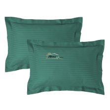 Set 2 fete de perna Damasc policoton dunga 1 cm, 50 x 70 cm si tiv cu bordura 3,5 cm, Verde