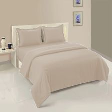 Lenjerie cu elastic la cearsaf pat Damasc Policoton dunga 1 cm, pentru saltea 180x200 cm, cearsaf pilota 200x230 cm, 2 fete perna 50x70 cm Bej Cappuccino