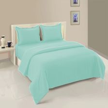 Lenjerie cu elastic la cearsaf pat Damasc Policoton dunga 1 cm, pentru saltea 180x200 cm, cearsaf pilota 200x230 cm, 2 fete perna 50x70 cm Verde Jad