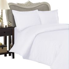 Lenjerie de pat o persoana Damasc Policoton dunga 1 cm, 3 piese, cearsaf pat 160x230 cm, cearsaf pilota 140x220 cm, fata perna 50x70 cm Alb