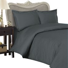 Lenjerie de pat o persoana Damasc Policoton dunga 1 cm, 3 piese, cearsaf pat 160x230 cm, cearsaf pilota 140x220 cm, fata perna 50x70 cm, Gri Antracit