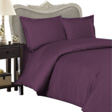 Lenjerie de pat o persoana Damasc Policoton dunga 1 cm, 3 piese, cearsaf pat 160x230 cm, cearsaf pilota 140x220 cm, fata perna 50x70 cm Mov