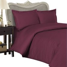 Lenjerie de pat o persoana Damasc Policoton dunga 1 cm, 3 piese, cearsaf pat 160x230 cm, cearsaf pilota 140x220 cm, fata perna 50x70 cm,  Rosu Visiniu