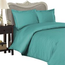 Lenjerie de pat o persoana Damasc Policoton dunga 1 cm, 3 piese, cearsaf pat 160x230 cm, cearsaf pilota 140x220 cm, fata perna 50x70 cm Turcoaz