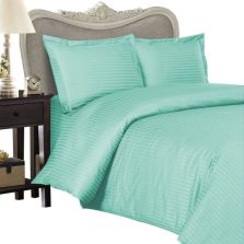 Lenjerie de pat o persoana Damasc Policoton dunga 1 cm, 3 piese, cearsaf pat 160x230 cm, cearsaf pilota 140x220 cm, fata perna 50x70 cm Verde Jad