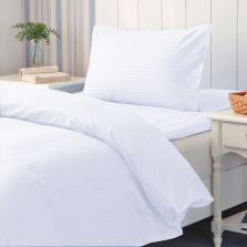 Lenjerie cu elastic la cearsaf pat Damasc Policoton dunga 1 cm, pentru saltea 90 sau 100x200 cm, cearsaf pilota 140x220 cm, fata perna 50x70 cm Alb