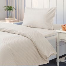 Lenjerie cu elastic la cearsaf pat Damasc Policoton dunga 1 cm, pentru saltea 90 sau 100x200 cm, cearsaf pilota 140x220 cm, fata perna 50x70 cm Bej Cappuccino