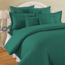 Lenjerie de pat dublu king size 6 piese Damasc Policoton dunga 1 cm, cearsaf pat 230x260 cm, cearsaf pilota 200x230 cm, fete perne 50x70 cm si 70x70 cm Verde
