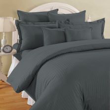 Lenjerie de pat dublu king size 6 piese Damasc Policoton dunga 1 cm, cearsaf pat 230x260 cm, cearsaf pilota 200x230 cm, fete perne 50x70 cm si 70x70 cm, Gri Antracit