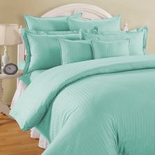 Lenjerie de pat dublu king size 6 piese Damasc Policoton dunga 1 cm, cearsaf pat 230x260 cm, cearsaf pilota 200x230 cm, fete perne 50x70 cm si 70x70 cm Verde Jad