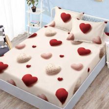 Set husă pat Finet Elegance + 2 fețe perne pentru saltea de 160x200 cm, Inimi, Roșu Ralex Pucioasa