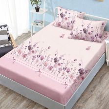 Set husă pat Finet Elegance + 2 fețe perne pentru saltea de 160x200 cm, Floricele primăvară, Mov Ralex Pucioasa