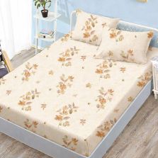 Set husă pat Finet Elegance + 2 fețe perne pentru saltea de 160x200 cm, Floricele toamnă, Bej Ralex Pucioasa