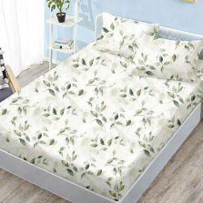 Set husă pat Finet Elegance + 2 fețe perne pentru saltea de 160x200 cm, Frunzulițe, Verde Ralex Pucioasa