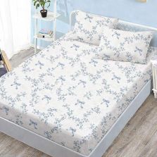 Set husă pat Finet Elegance + 2 fețe perne pentru saltea de 160x200 cm, Fundițe și floricele, Albastru Ralex Pucioasa
