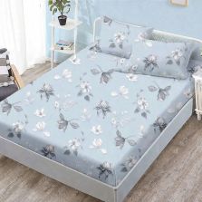 Set husă pat Finet Elegance + 2 fețe perne pentru saltea de 160x200 cm, Magnolie, Albastru Ralex Pucioasa