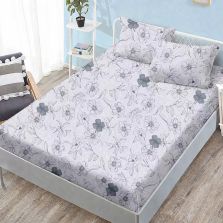 Set husă pat Finet Elegance + 2 fețe perne pentru saltea de 160x200 cm, Florii, Gri Ralex Pucioasa