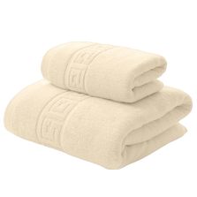 Set 2 prosoape baie corp 70x140 cm si fata 50x90 cm Bumbac 100% Greek Border 500 grame/mp, Crem