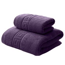 Set 2 prosoape baie corp 70x140 cm si fata 50x90 cm Bumbac 100% Greek Border 500 grame/mp, Lila