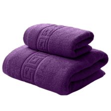 Set 2 prosoape baie corp 70x140 cm si fata 50x90 cm Bumbac 100% Greek Border 500 grame/mp, Mov