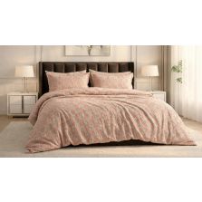 Lenjerie pat dublu Creponata 100% Bumbac, cearsaf pat 200x230 cm, pilota 180x215 cm, 2 fete perna 50x70 cm, Roz Pudra, Pucioasa CREP74