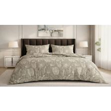 Lenjerie pat dublu extra large Creponata 100% Bumbac, cearsaf pat 240x260 cm, pilota 200x230 cm, 2 fete perna 50x70 cm, Bej, Pucioasa CREP75