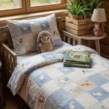 Lenjerie pat Ranforce Cotton Pro Bumbac 100%, King Size, 6 piese Imprimeu Animale Crem/Albastru RCP25