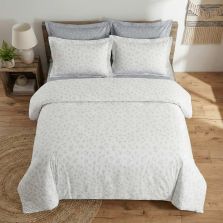 Lenjerie pat Ranforce Cotton Pro Bumbac 100%, King Size, 6 piese Eleganta Alb/Gri RCP34