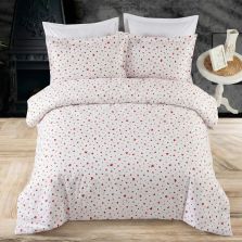 Lenjerie pat Ranforce Cotton Pro Bumbac 100%, King Size, 6 piese Inimioare Alb/Rosu RCP38