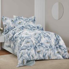 Lenjerie pat Ranforce Cotton Pro Bumbac 100%, King Size cu husa, 6 piese Imprimeu floral Albastru RCP9