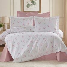 Lenjerie pat Ranforce Cotton Pro Bumbac 100%, King Size cu husa, 6 piese Flori Alb/Roz RCP31