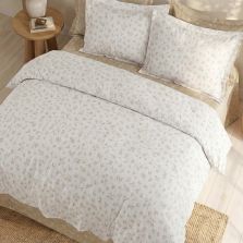 Lenjerie pat Ranforce Cotton Pro Bumbac 100%, King Size cu husa, 6 piese Eleganta Alb/Bej RCP33
