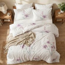 Lenjerie pat Ranforce Cotton Pro Bumbac 100%, King Size cu husa, 6 piese Motiv floral Alb RCP35