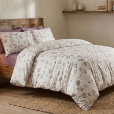 Lenjerie pat Ranforce Cotton Pro Bumbac 100%, King Size cu husa, 6 piese Moderna Alb/Mov RCP56