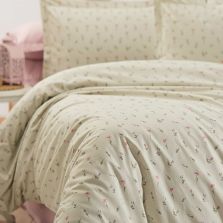 Lenjerie pat Ranforce Cotton Pro Bumbac 100%, 1 persoana cu husa, 3 piese Flori Crem/Roz RCP18