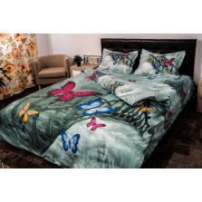Lenjerie de pat dublu 4 piese 220 x 230 cm Digital Print 3D, Albastru Fluturasi pe Pod Pucioasa 