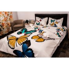 Lenjerie de pat dublu 4 piese 220 x 230 cm Digital Print 3D, Alb Fluturasi colorati Pucioasa
