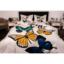 Lenjerie de pat dublu 4 piese 220 x 230 cm Digital Print 3D, Alb Fluturasi colorati Pucioasa
