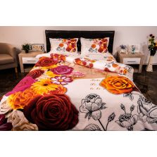 Lenjerie de pat dublu 4 piese 220 x 230 cm Digital Print 3D, Alb/Rosu Flori love Pucioasa
