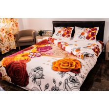 Lenjerie de pat dublu 4 piese 220 x 230 cm Digital Print 3D, Alb/Rosu Flori love Pucioasa
