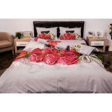 Lenjerie de pat dublu 4 piese 220 x 230 cm Digital Print 3D, Alb/Rosu Trandafiri love Pucioasa 